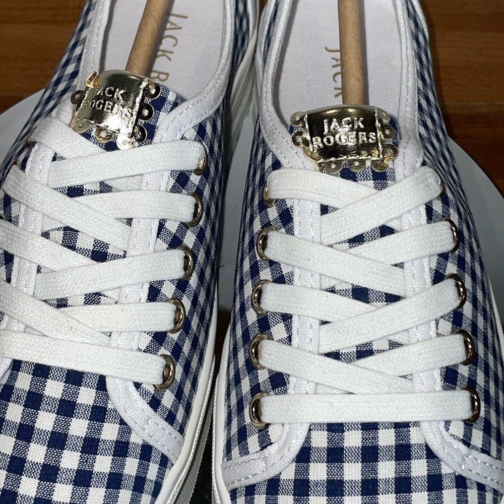 JACK ROGERS Women's Ava Sneakers, blue gingham 7.5M - Picture 9 of 10